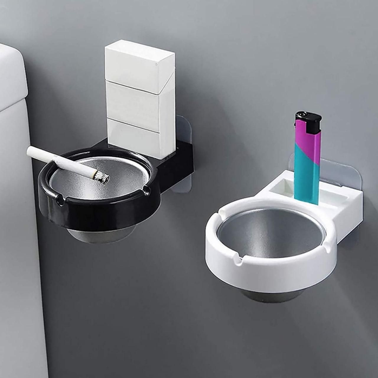 Stainless Steel Wall-Mounted Ashtray & Cigarette Lighter Storage Rack