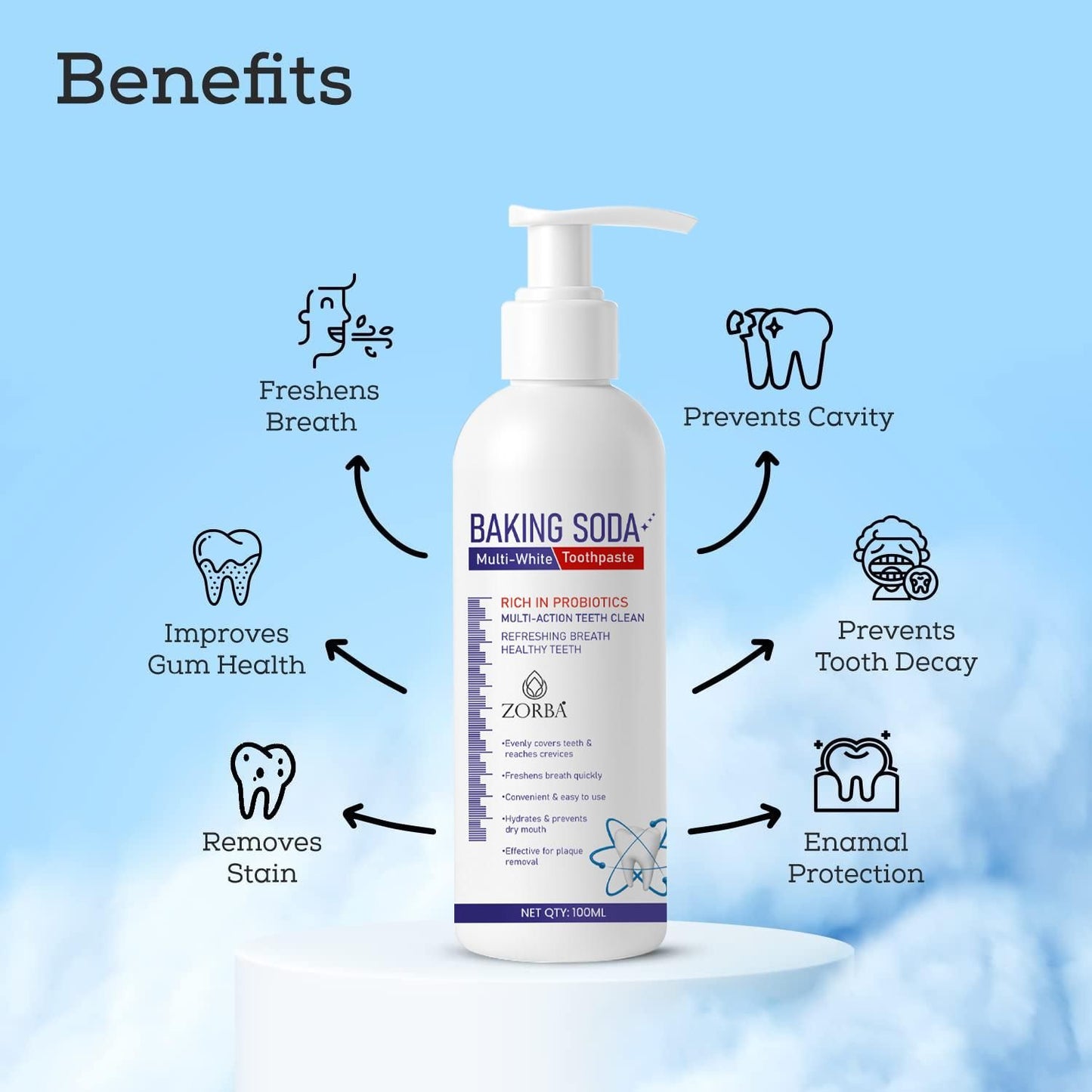 Zorba Baking Soda Multi-White Toothpaste 100ML