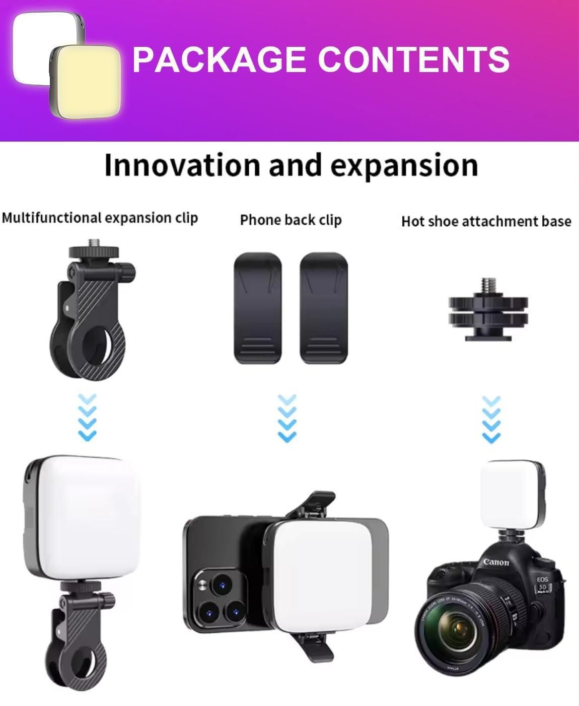 LED Video Light with Phone Holder Clip